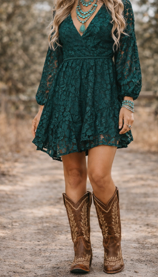 Midnight Lace Tie-Front Mini Dress