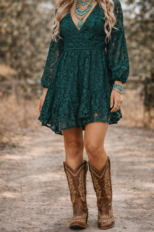 Midnight Lace Tie-Front Mini Dress